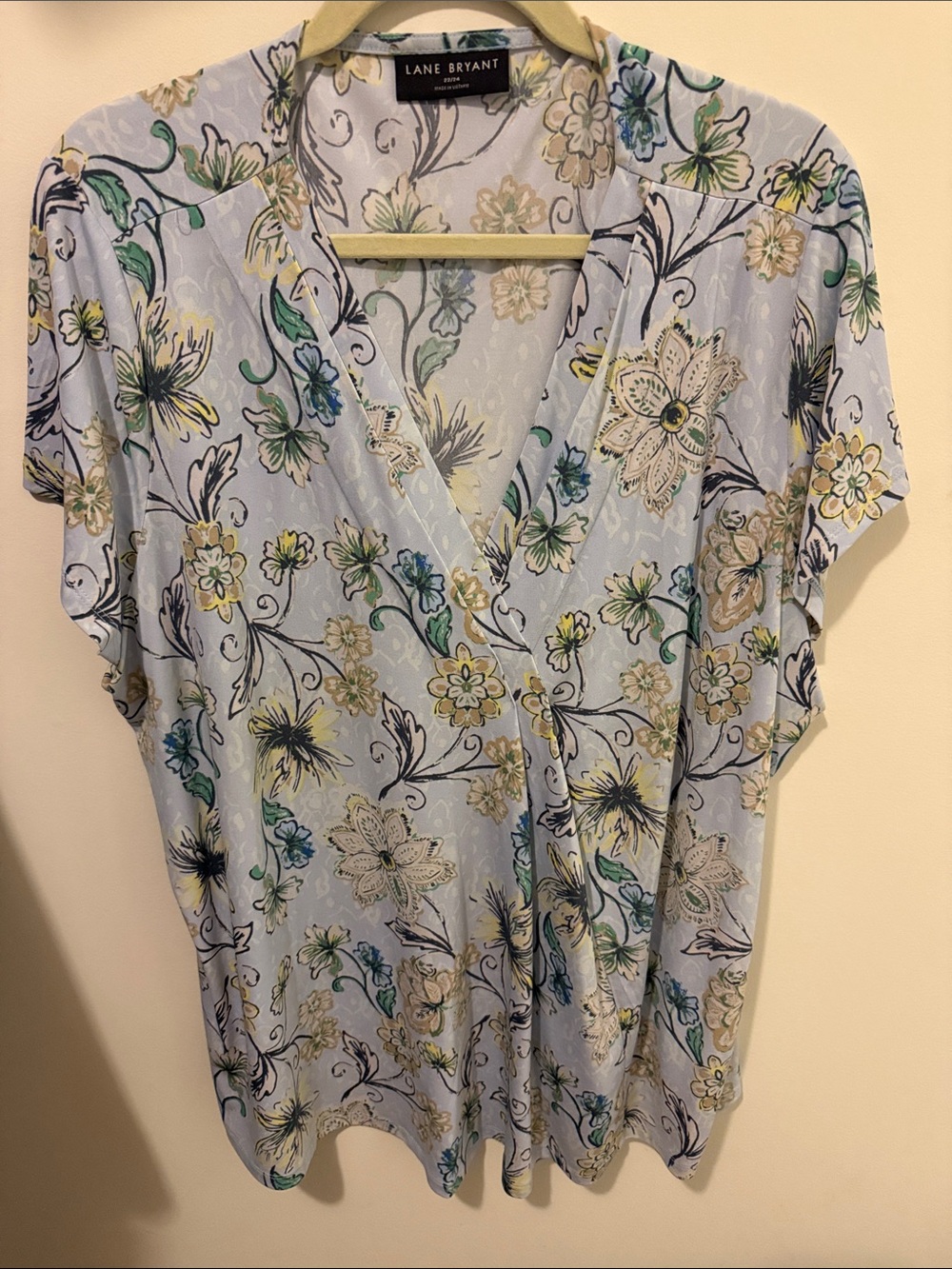 Lane Bryant Light Blue Floral Wrap-Style Blouse